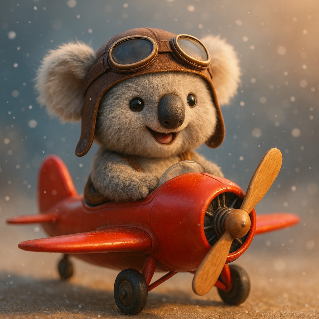 লাল প্রপেলারযুক্ত বিমানে আকাশে উড়ছেন কার্টুন-স্টাইলের পাইলট