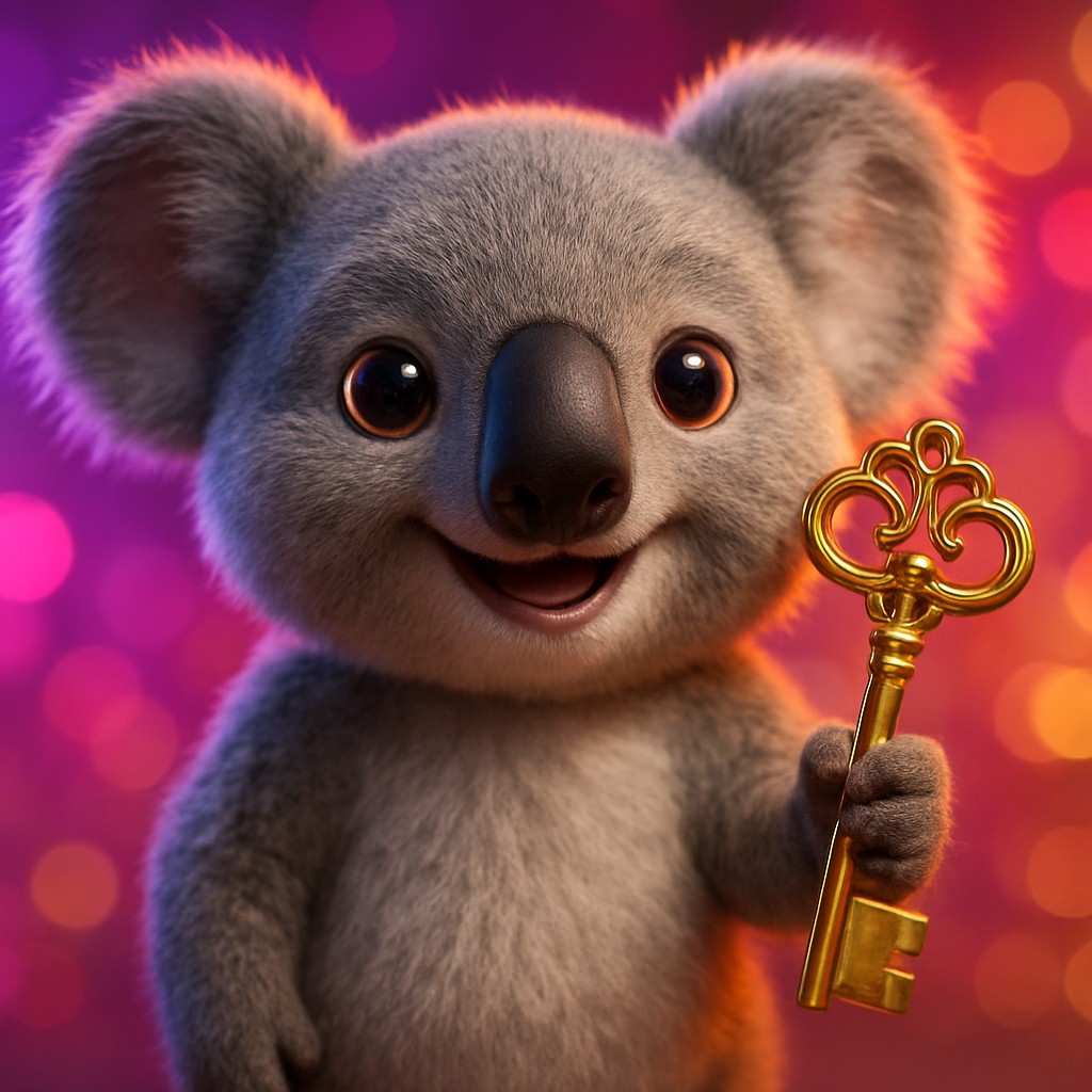 ek33 এর উজ্জ্বল গেমিং পটভূমিতে সোনালি চাবি হাতে আনন্দিত চরিত্র